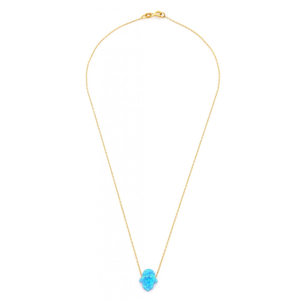 Glorria 14k Solid Gold Opal Pave Hamsa Hands Necklace