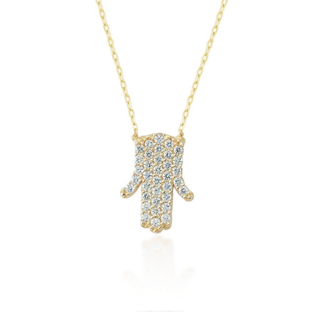 Glorria 14k Solid Gold Hamsa Hands Necklace