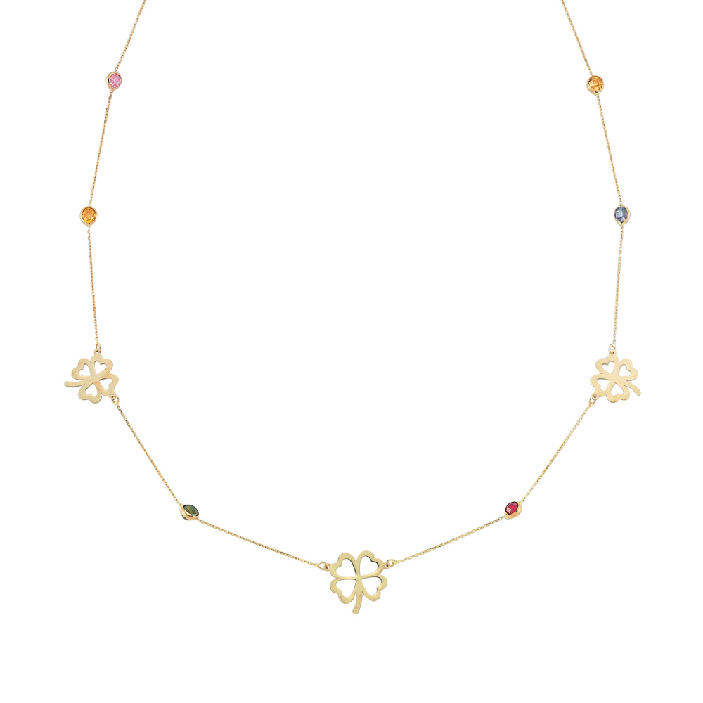 Glorria 14k Solid Gold Colored Pave Clover Necklace