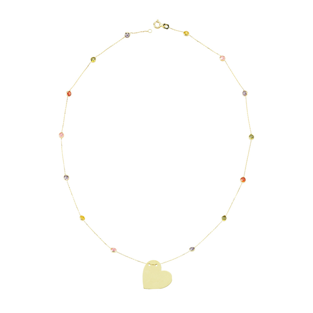 Glorria 14k Solid Gold Colored Pave Heart Necklace