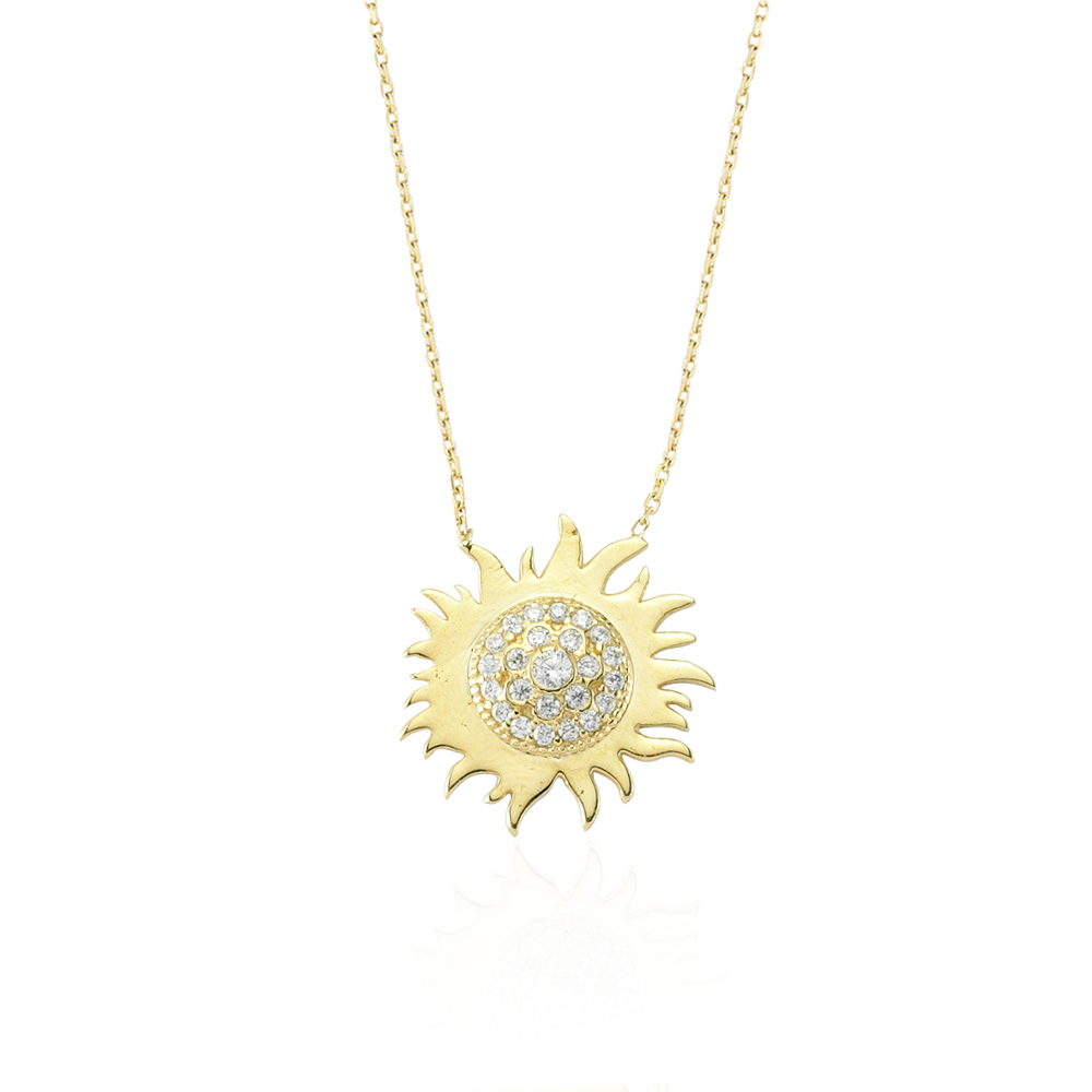 Glorria 14k Solid Gold Sun Necklace