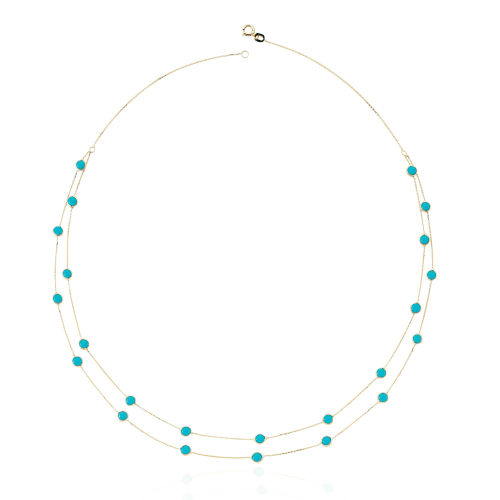 Glorria 14k Solid Gold Turquoise Pave Necklace