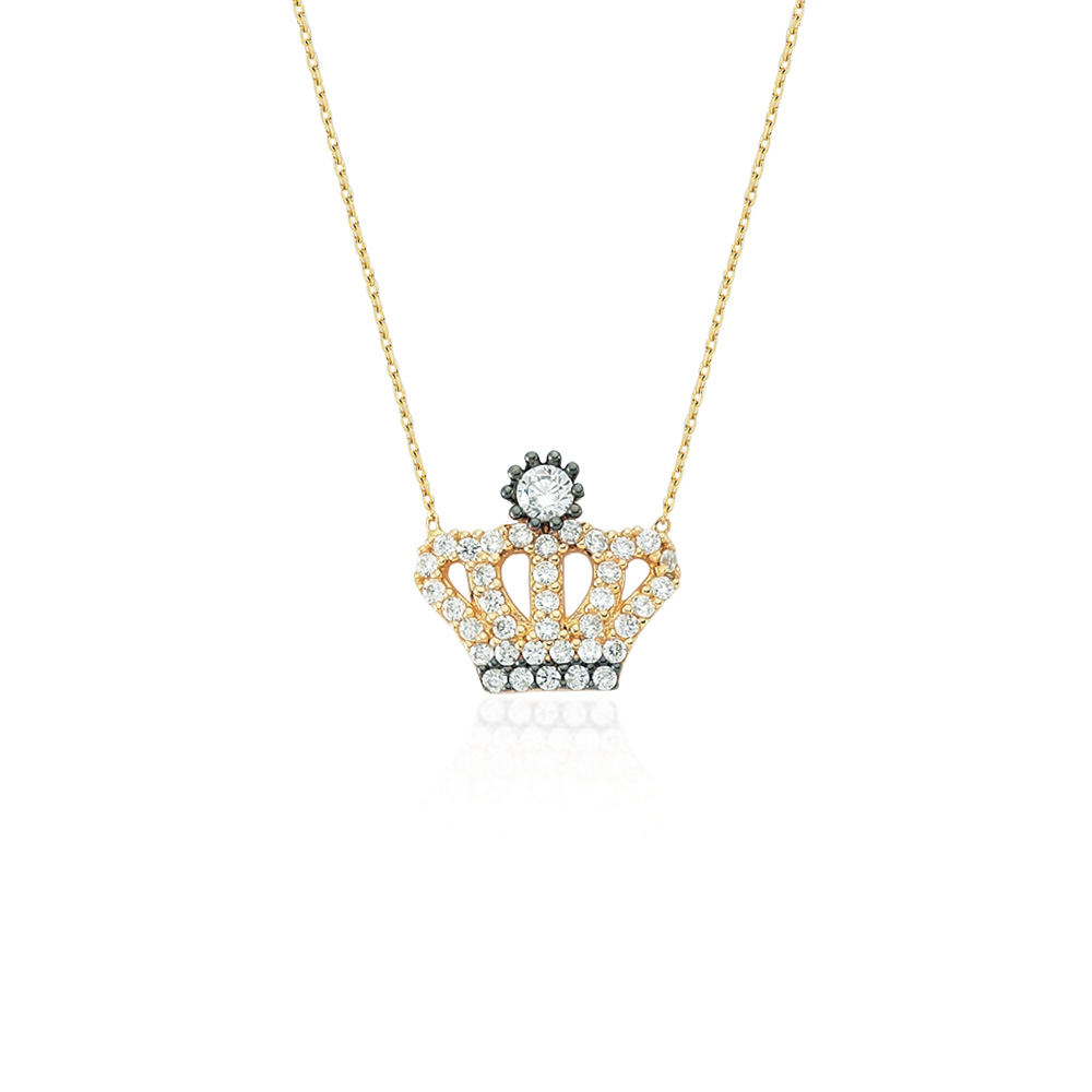 Glorria 14k Solid Gold Crown Necklace