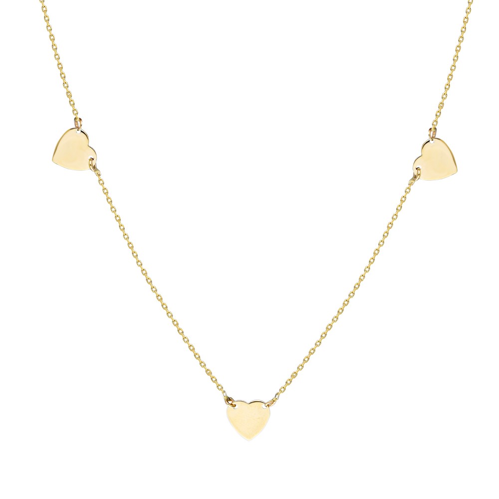 Glorria 14k Solid Gold Three Heart Necklace