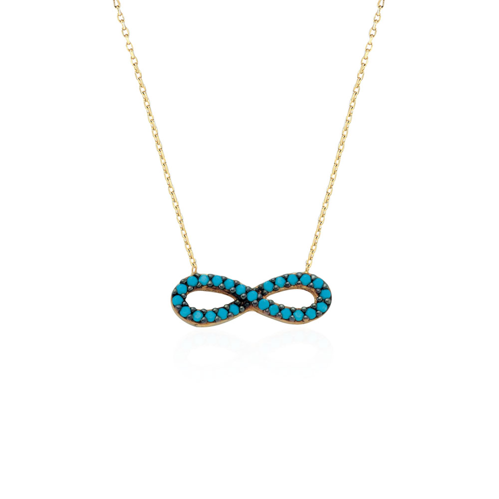 Glorria 14k Solid Gold Turquoise Pave Infinity Necklace