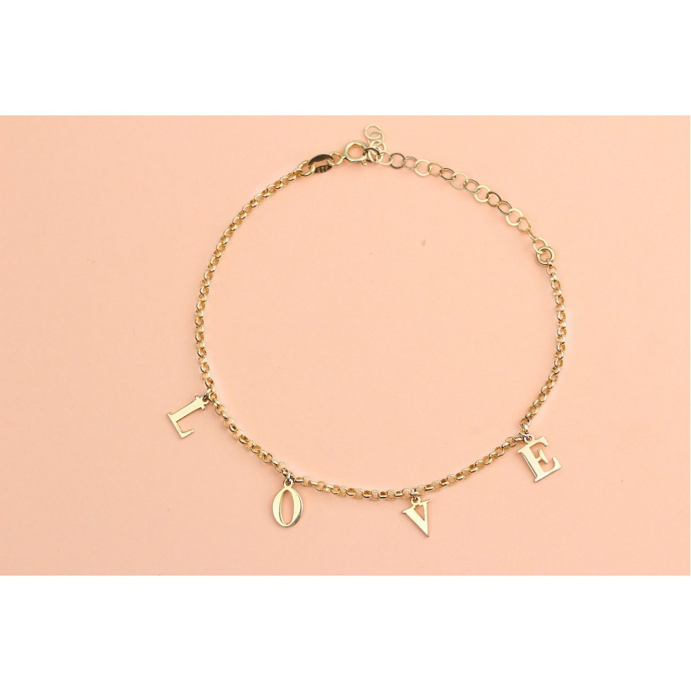 Glorria 925k Sterling Silver Personalized Initial Bracelet with Doc Chain