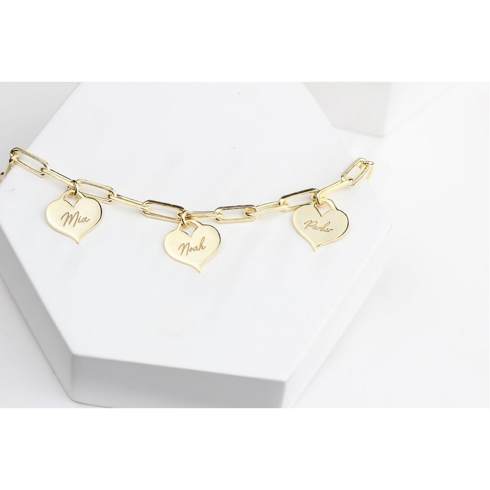 Glorria 925k Sterling Silver Personalized Heart Paperclip Bracelet