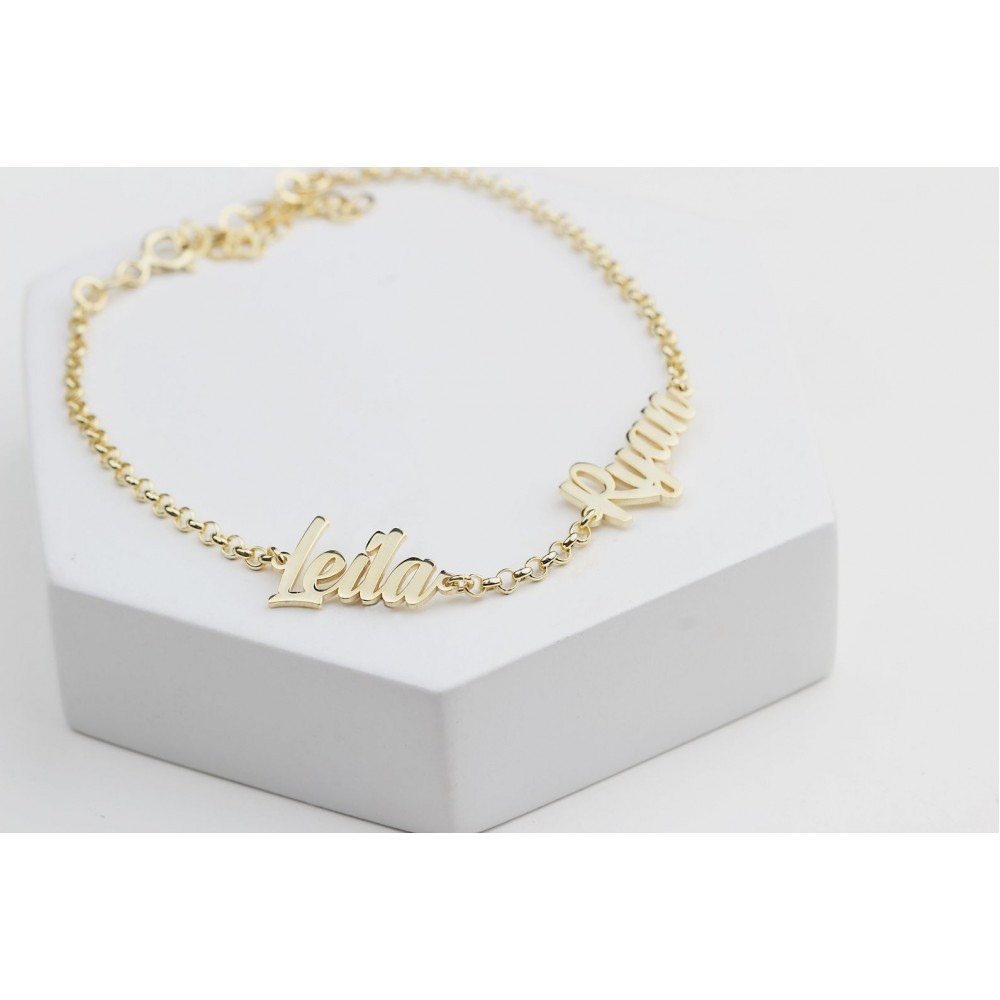 Glorria 925k Sterling Silver Personalized 2 Names Bracelet with Doc Bracelet