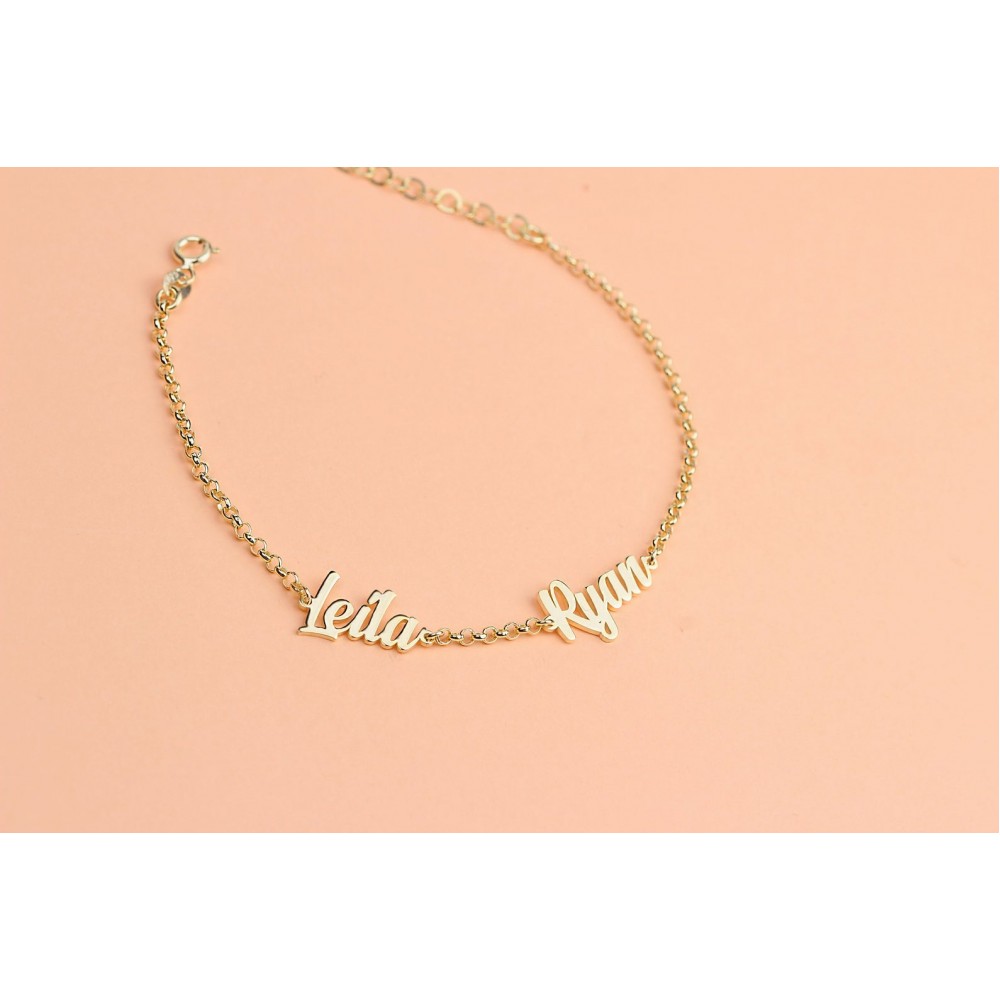 Glorria 925k Sterling Silver Personalized 2 Names Bracelet with Doc Bracelet