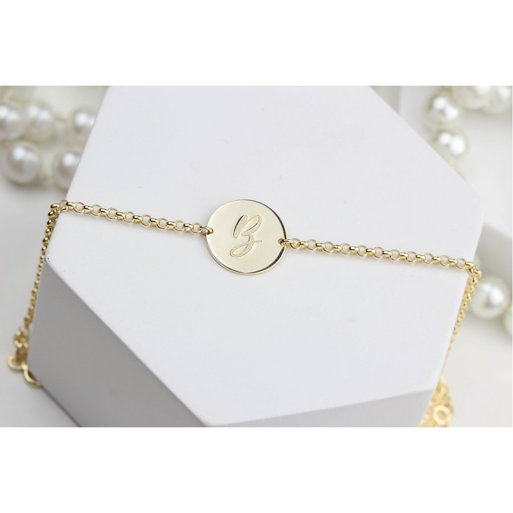 Glorria 925k Sterling Silver Personalized Circle Letter Bracelet with Doc Chain