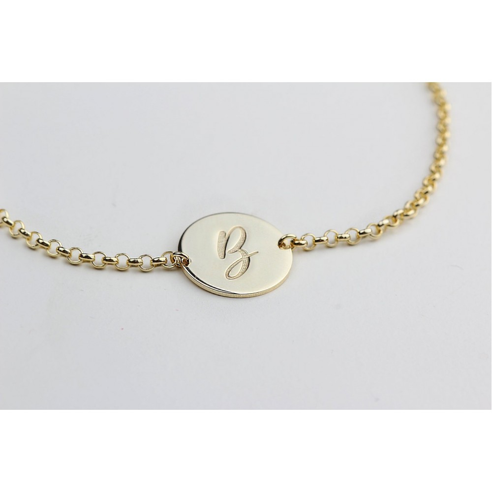 Glorria 925k Sterling Silver Personalized Circle Letter Bracelet with Doc Chain