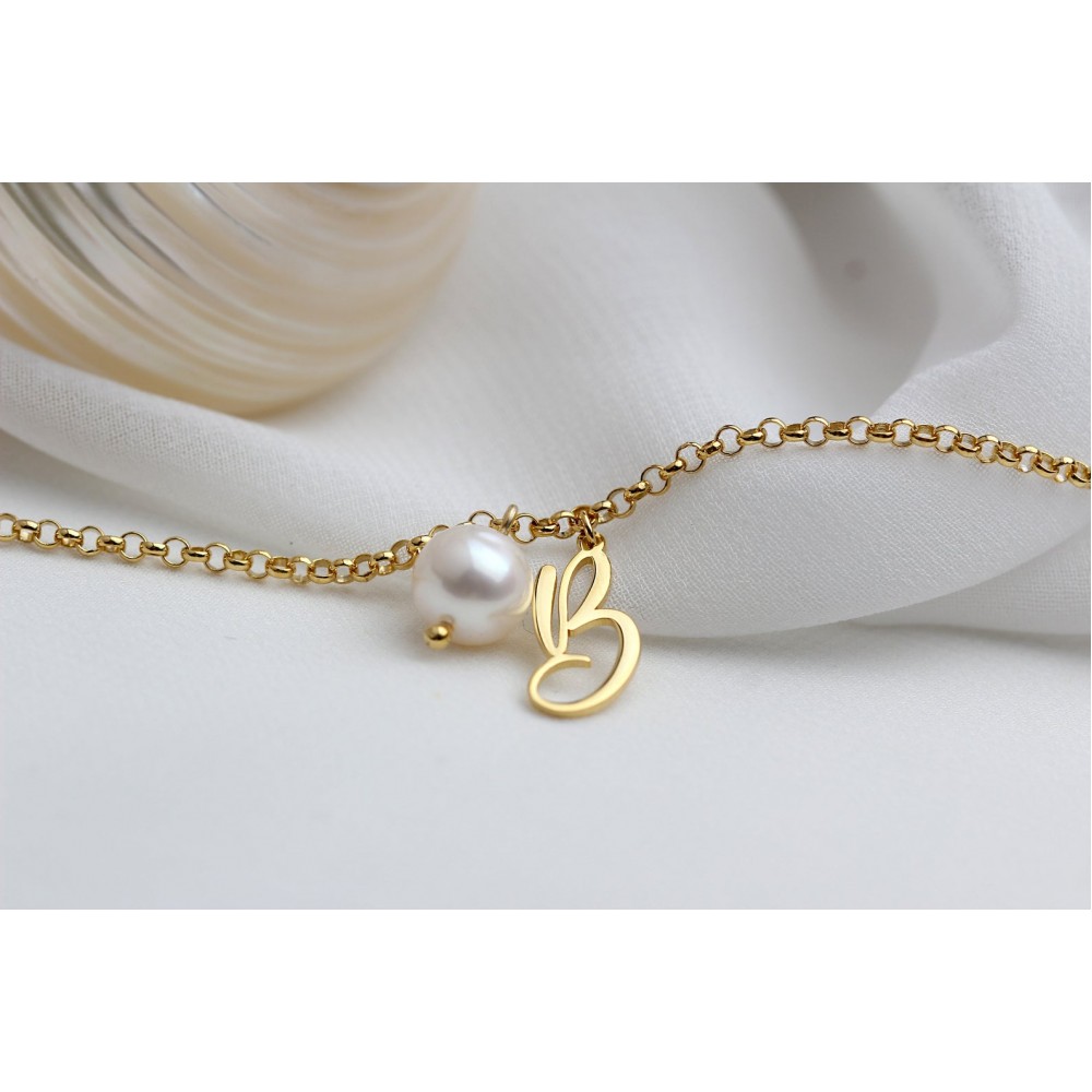 Glorria 925k Sterling Silver Personalized Initial Pearl Bracelet