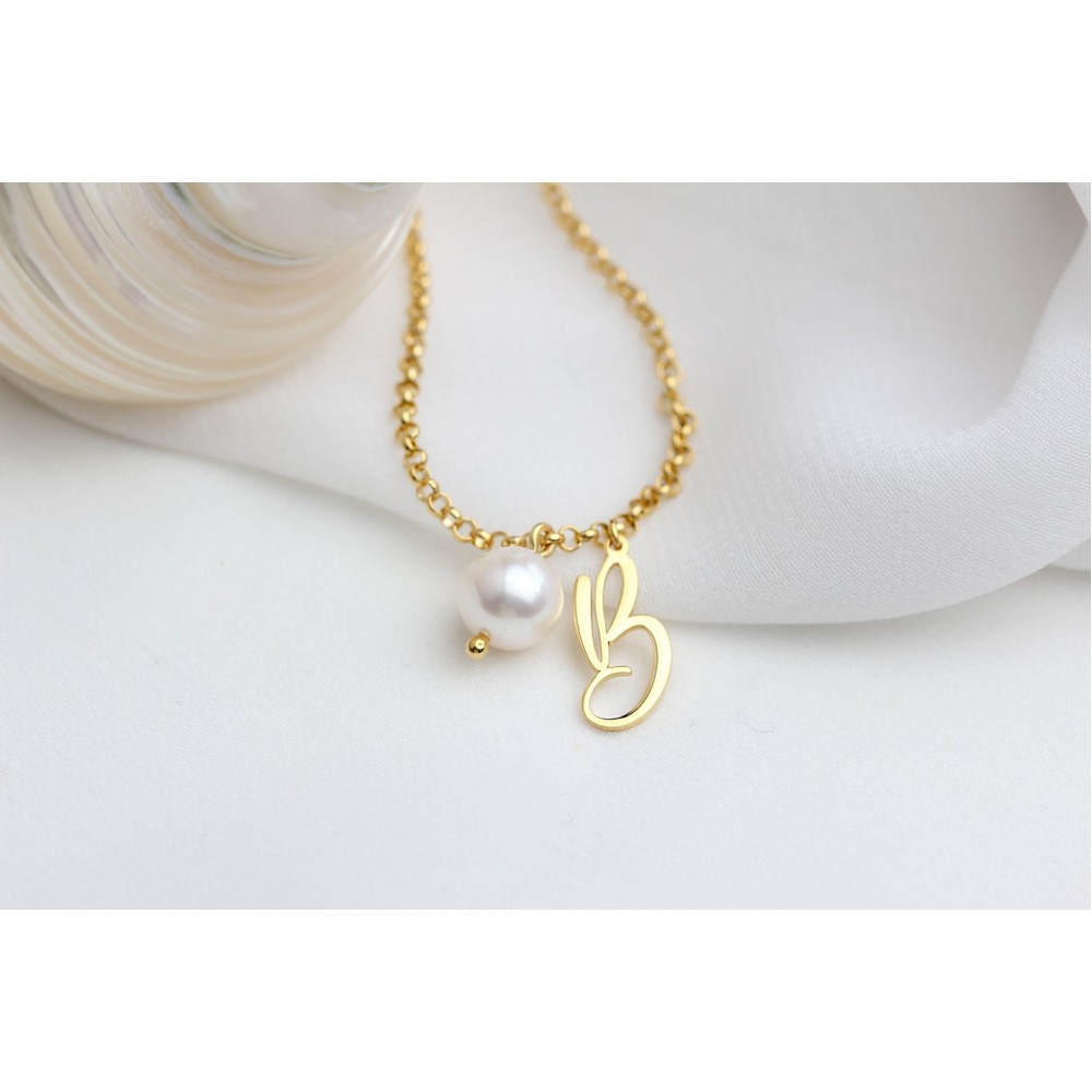 Glorria 925k Sterling Silver Personalized Initial Pearl Bracelet