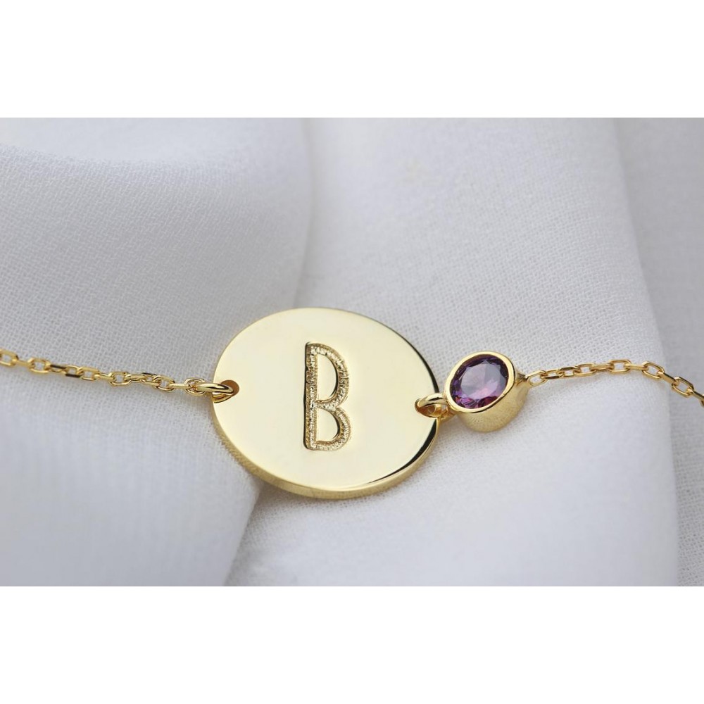 Glorria 925k Sterling Silver Personalized Circle Bracelet with Birthstone