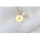 Glorria 925k Sterling Silver Personalized Initial Circle Necklace with Pearl