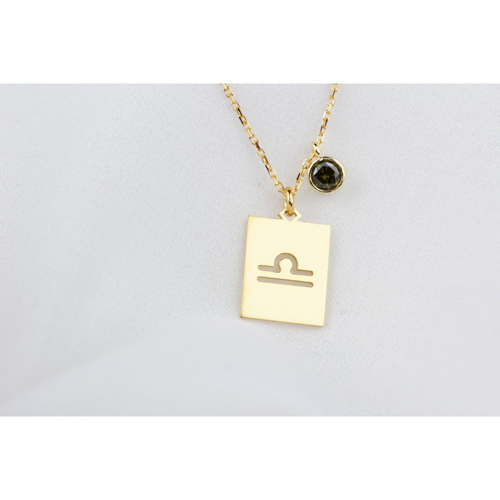 Glorria 925k Sterling Silver Personalized Libra Sign Sterling Silver Necklace with Birth Stone