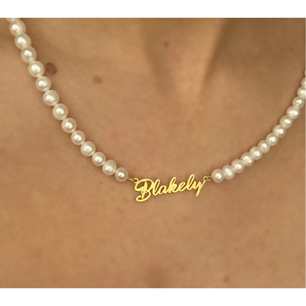 Glorria 925k Sterling Silver Personalized Name Pearl Silver Necklace