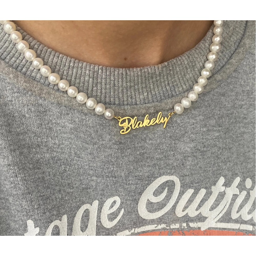 Glorria 925k Sterling Silver Personalized Name Pearl Silver Necklace