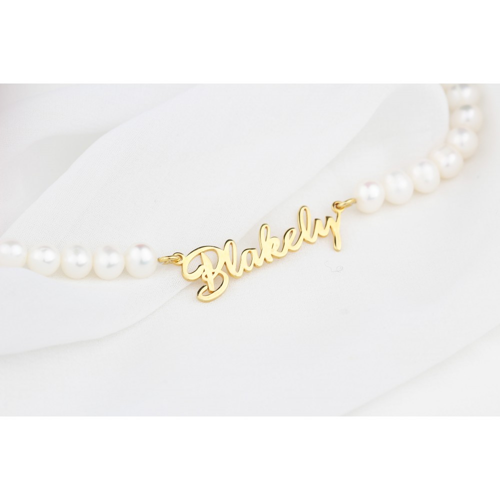 Glorria 925k Sterling Silver Personalized Name Pearl Silver Necklace