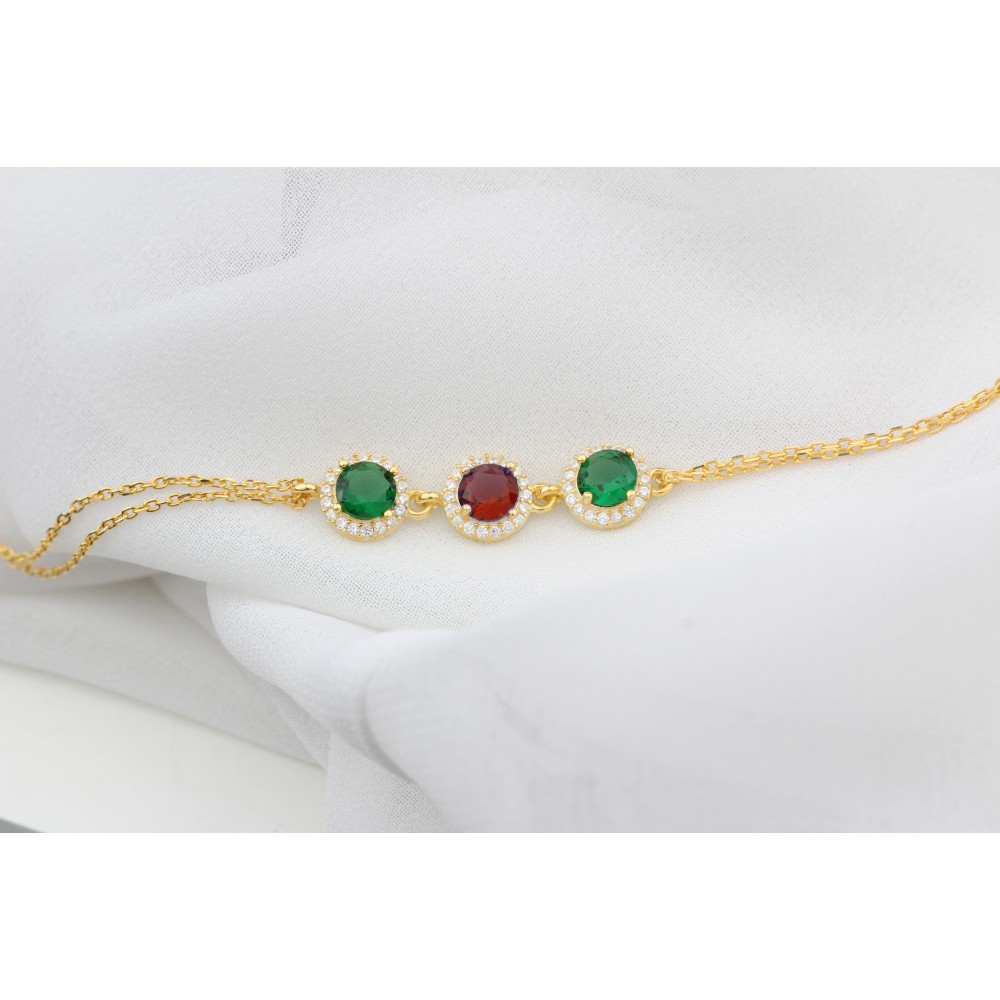 Glorria 925k Sterling Silver Personalized Birthstone Silver Round Anturage Bracelet