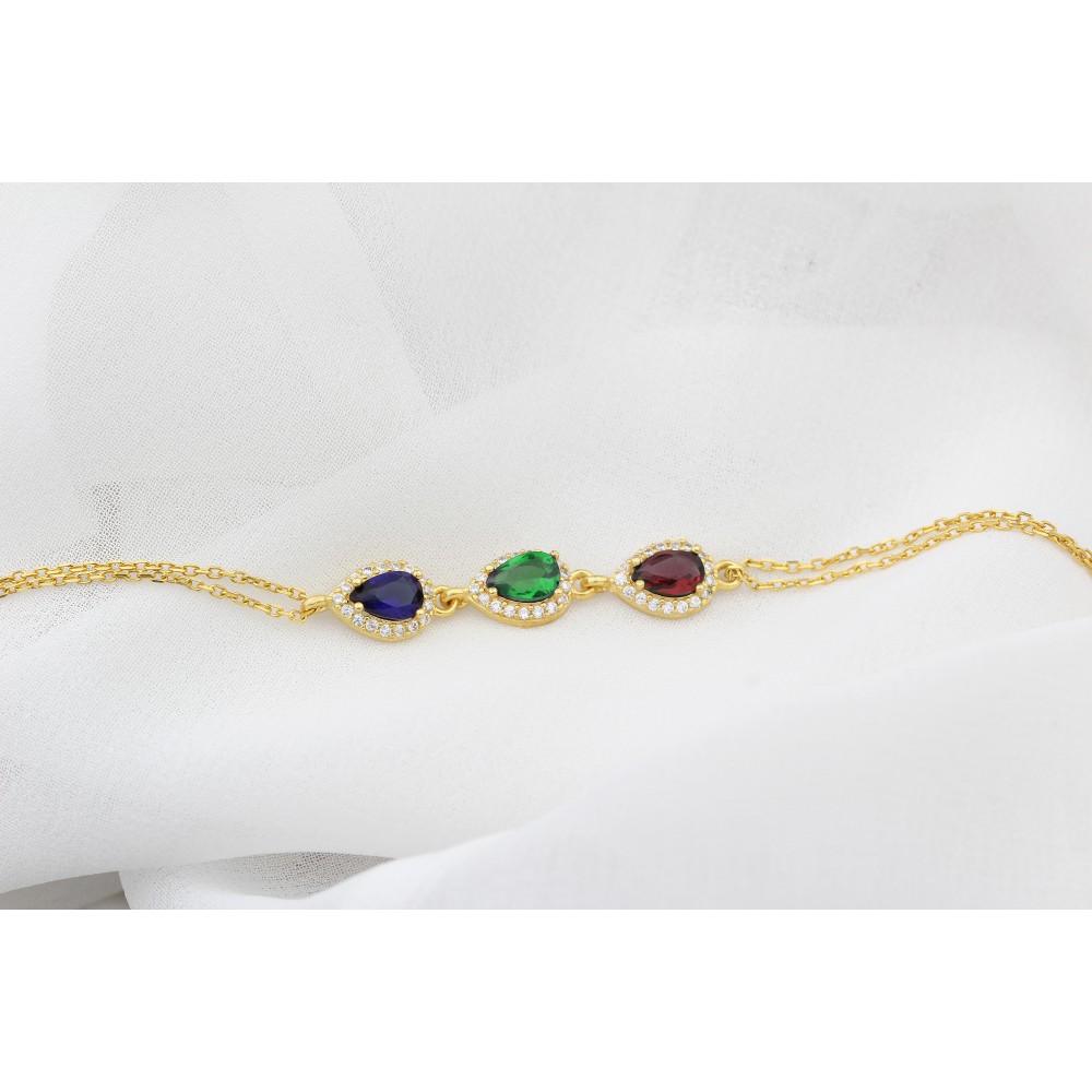 Glorria 925k Sterling Silver Personalized Birthstone Silver Drop Anturage Bracelet