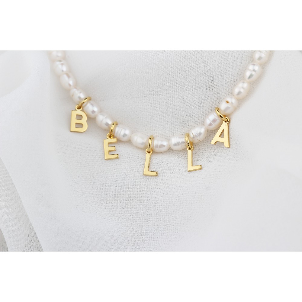 Glorria 925k Sterling Silver Personalized Name Pearl Silver Necklace