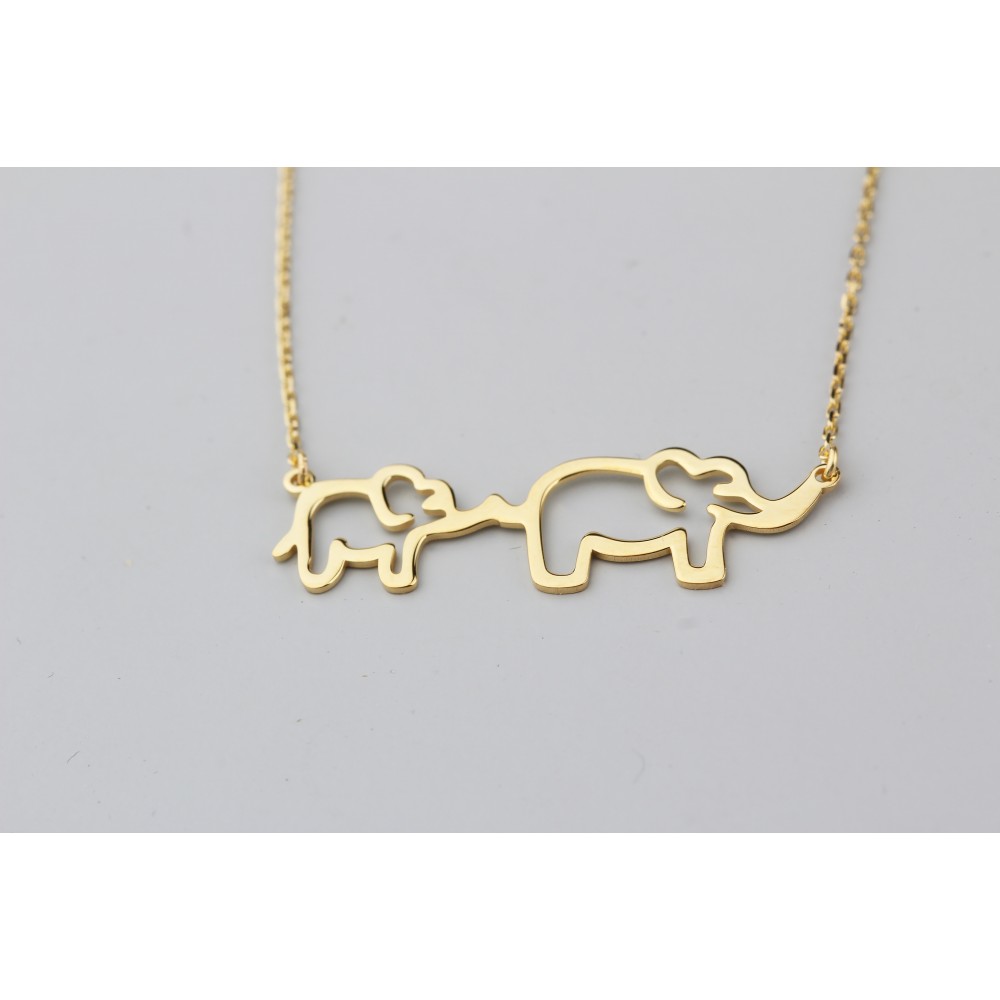 Glorria 925k Sterling Silver Mother and Baby Elephant Necklace