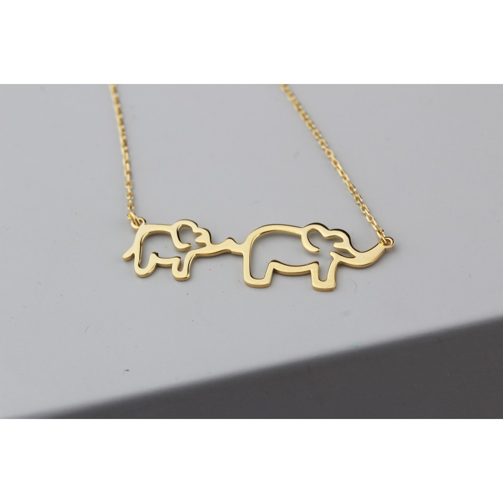 Glorria 925k Sterling Silver Mother and Baby Elephant Necklace