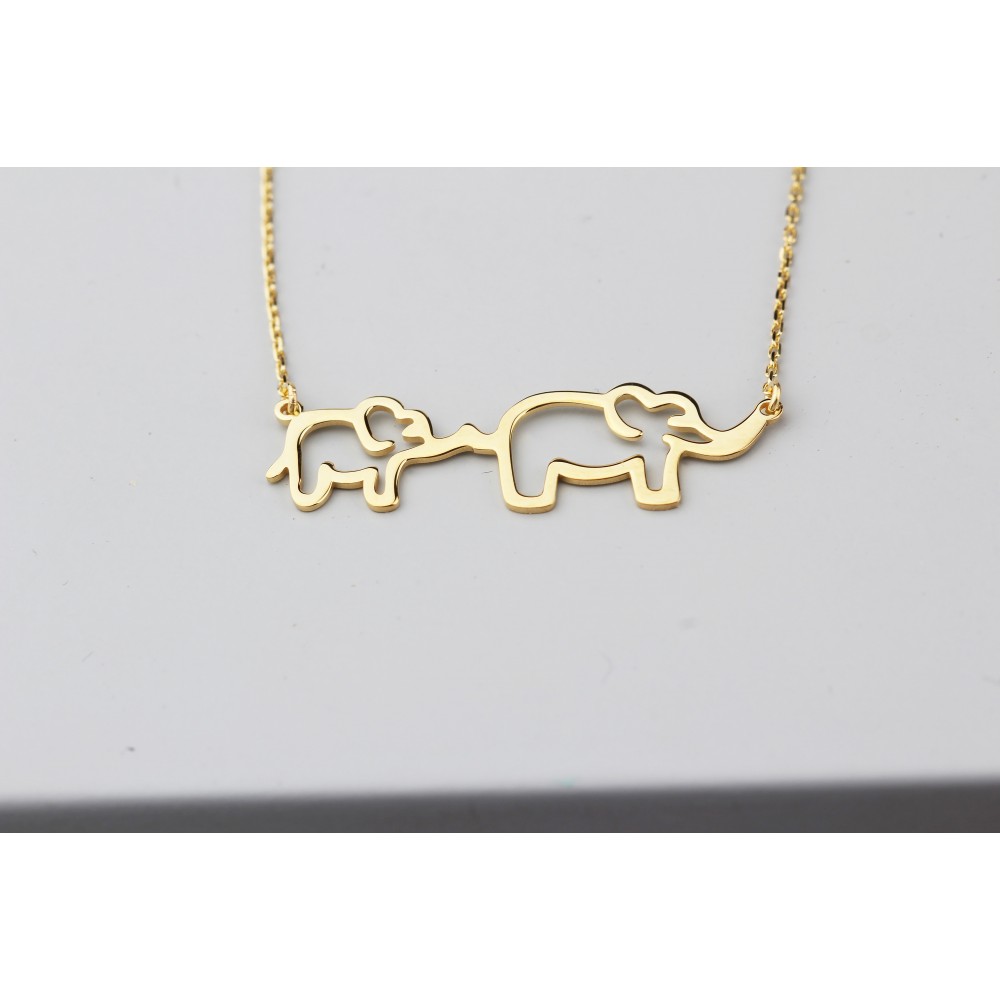 Glorria 925k Sterling Silver Mother and Baby Elephant Necklace