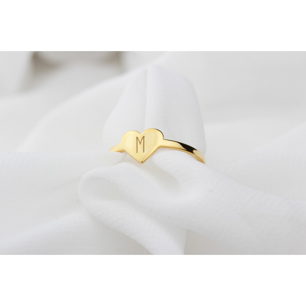 Glorria 925k Sterling Silver Personalized Minimal Letter Heart Sterling Silver Ring