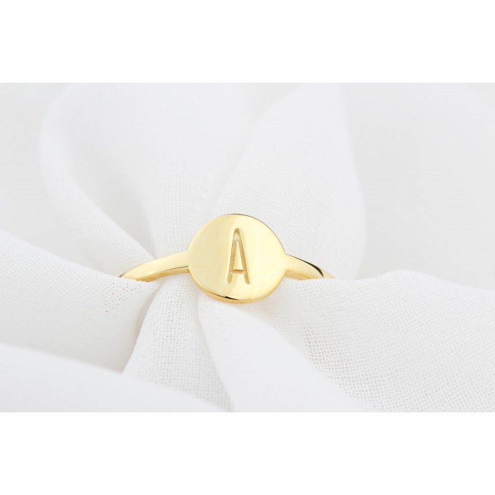 Glorria 925k Sterling Silver Personalized Letter Disc Silver Ring