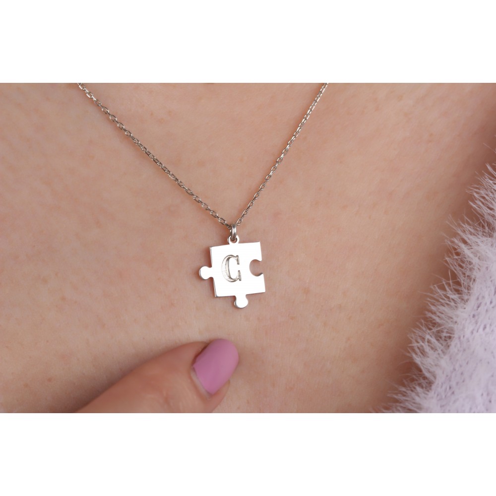 Glorria 925k Sterling Silver Letter Puzzle Necklace