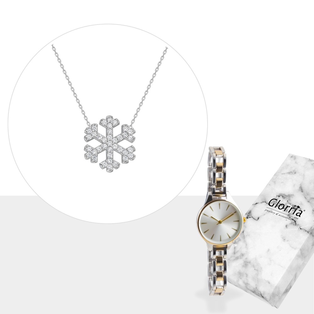 Glorria 925k Sterling Silver Snowflake Necklace - GIFT SET