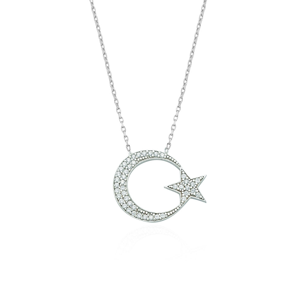 Glorria 925k Sterling Silver Crescent And Star Necklace