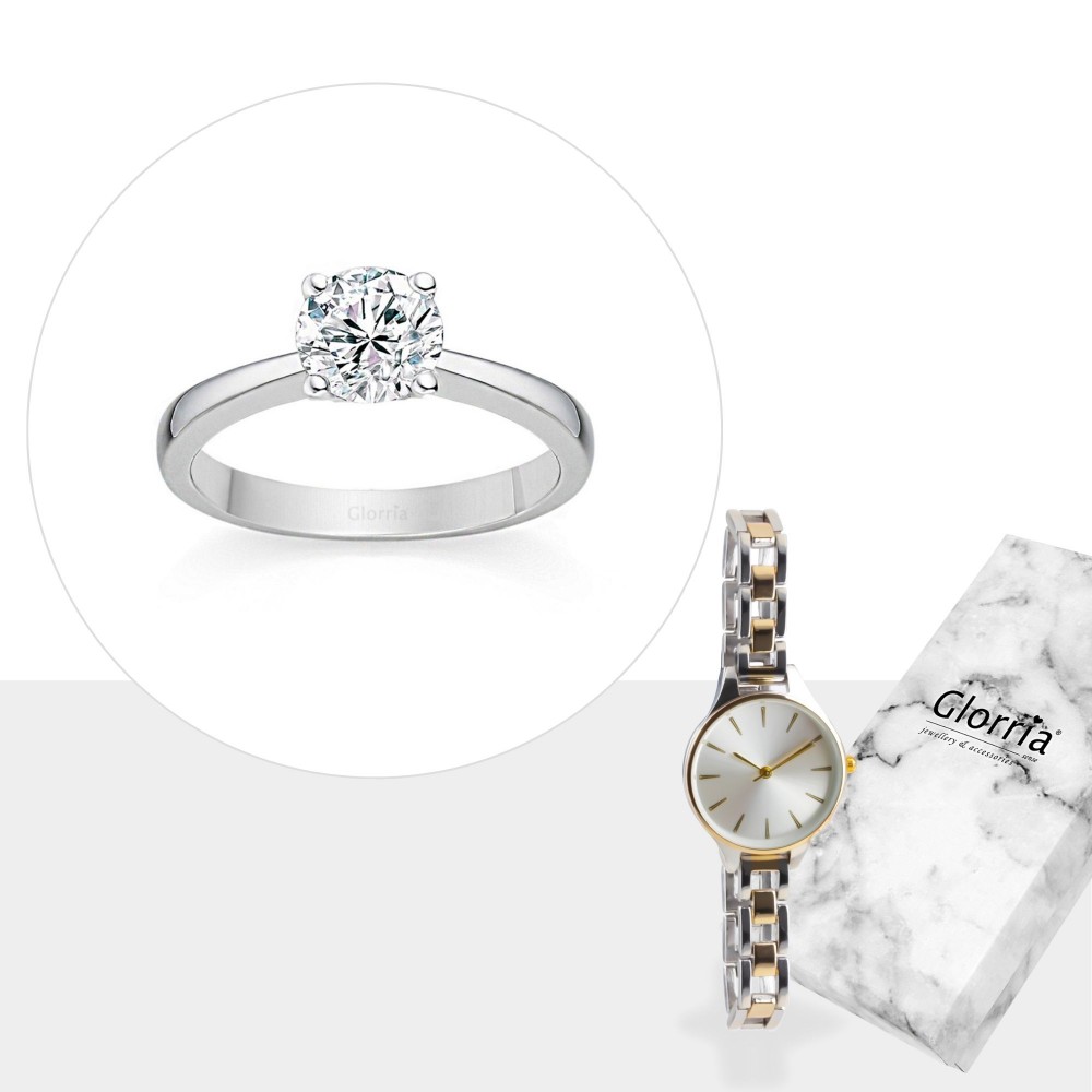 Glorria 925k Sterling Silver Solitaire Ring - GIFT SET