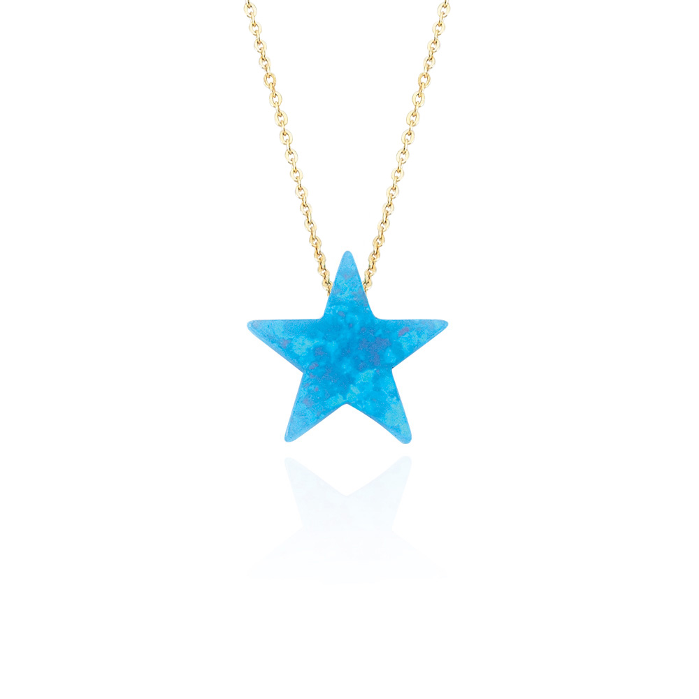 Glorria 14k Solid Gold Opal Star Necklace