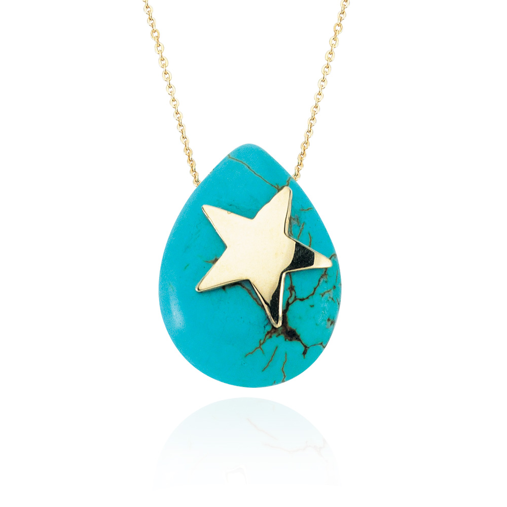 Glorria 14k Solid Gold Turquoise Star Necklace