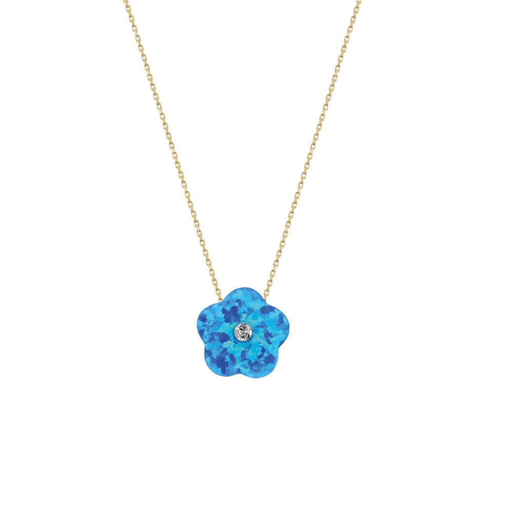 Glorria 14k Solid Gold Opal Flower Necklace