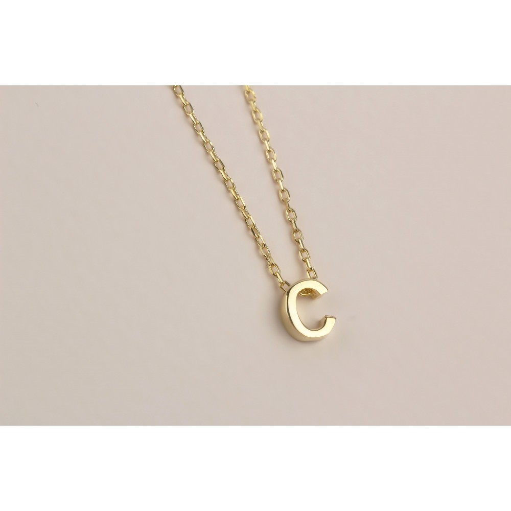 Glorria 925k Sterling Silver 3D Minimalist Letter C Necklace