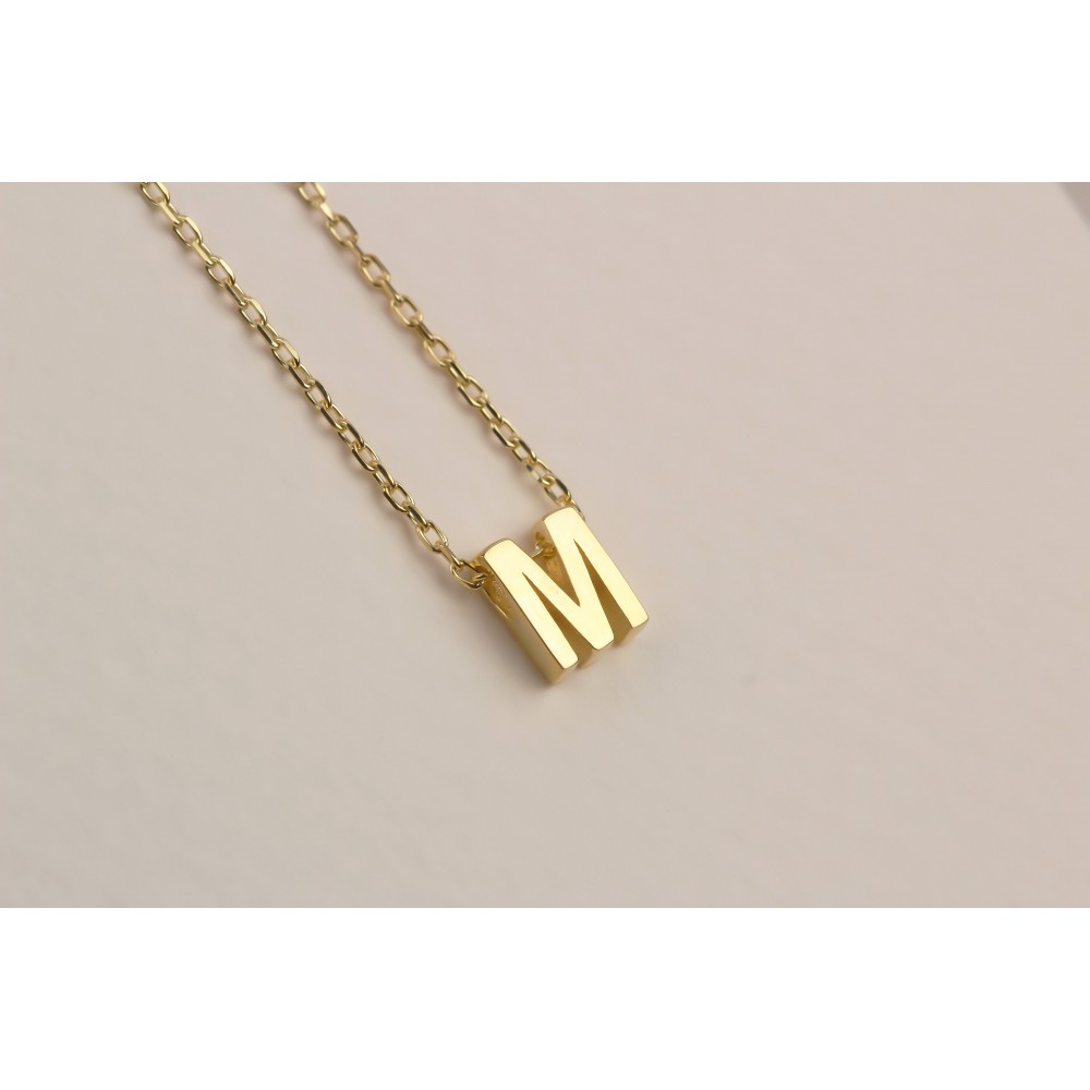 Glorria 925k Sterling Silver 3D Minimalist Letter M Necklace