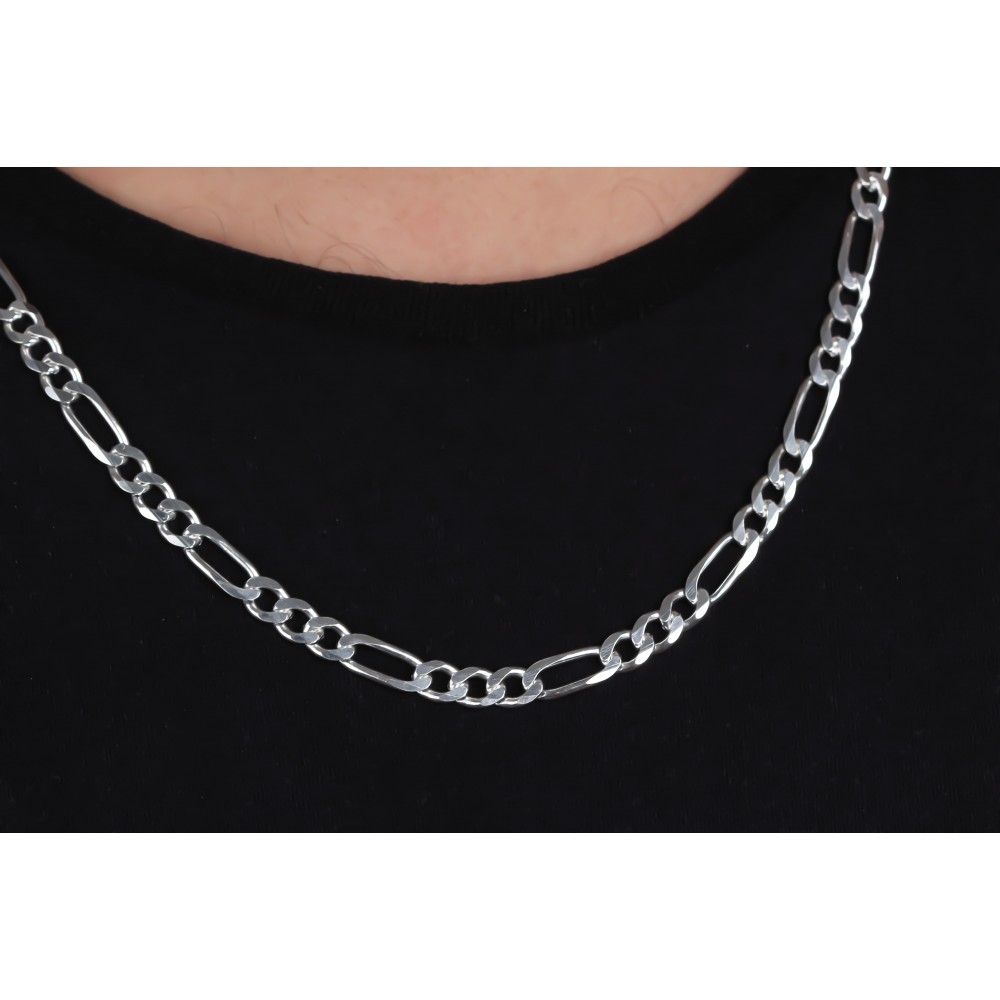 Glorria 925k Sterling Silver 7.5mm Figaro Chain Necklace