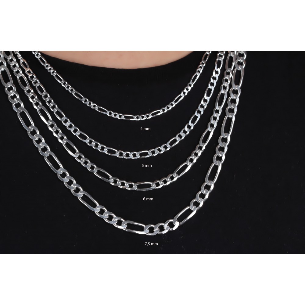 Glorria 925k Sterling Silver 6mm Figaro Chain Necklace