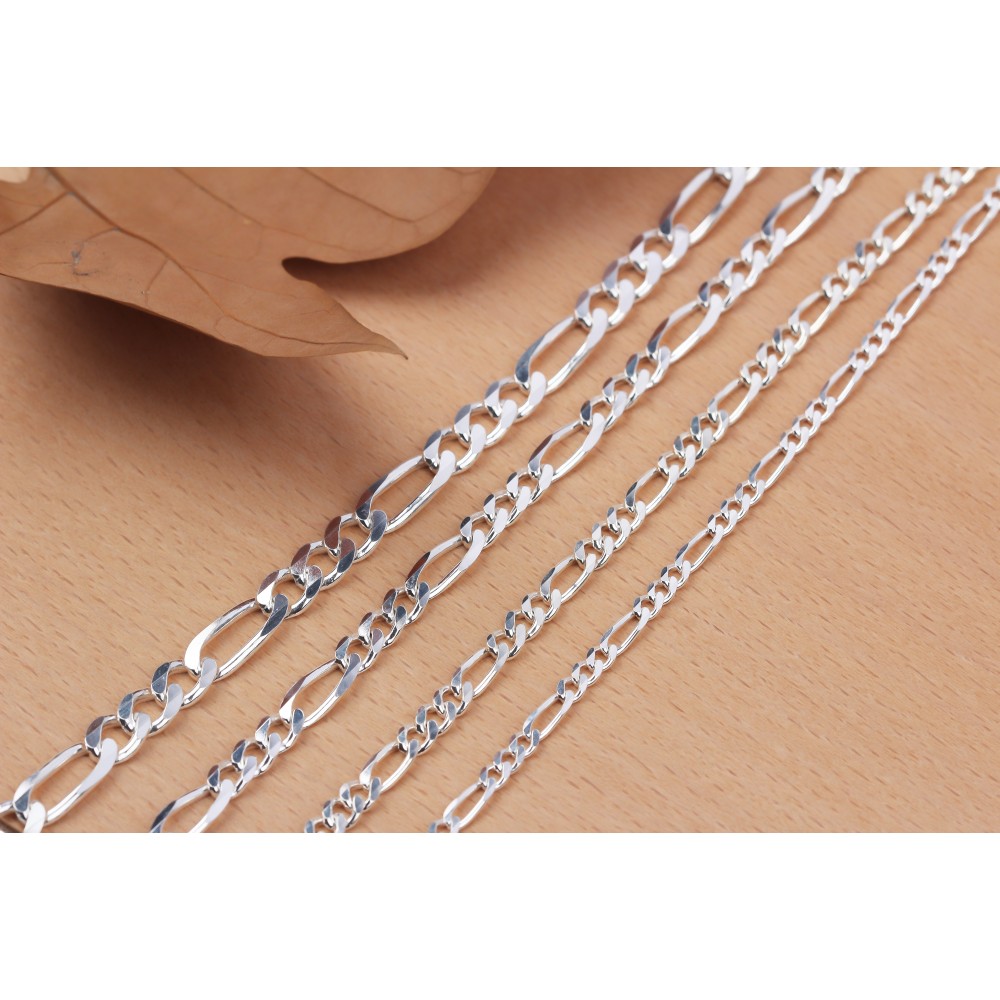 Glorria 925k Sterling Silver 5mm Figaro Chain Necklace