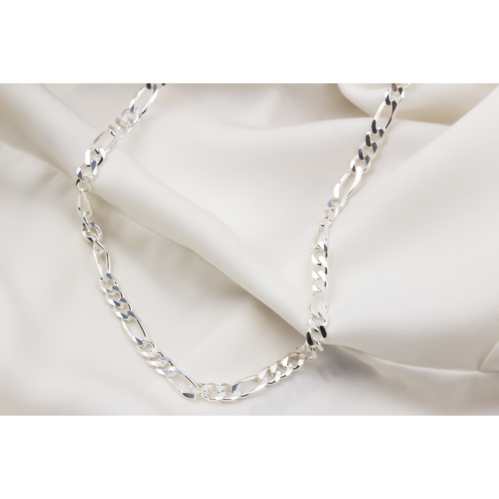 Glorria 925k Sterling Silver 4mm Figaro Chain Necklace