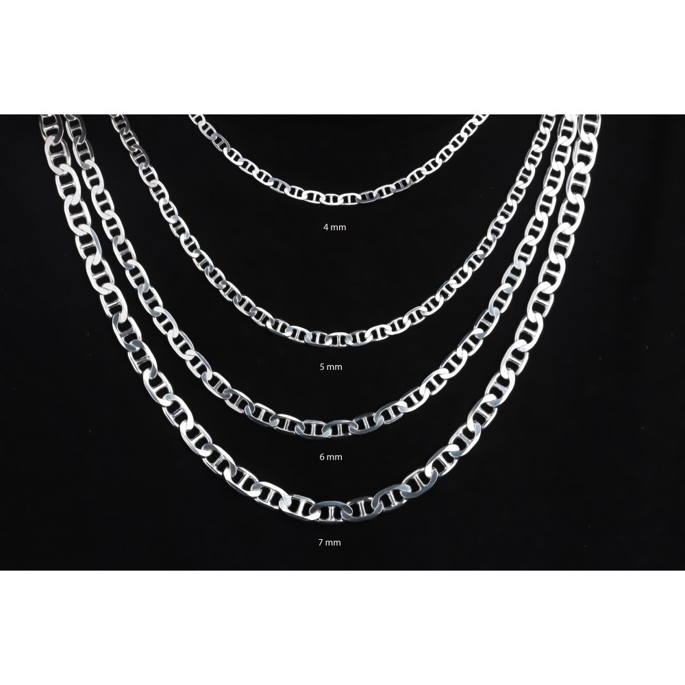 Glorria 925k Sterling Silver 7mm Mariner Chain Necklace