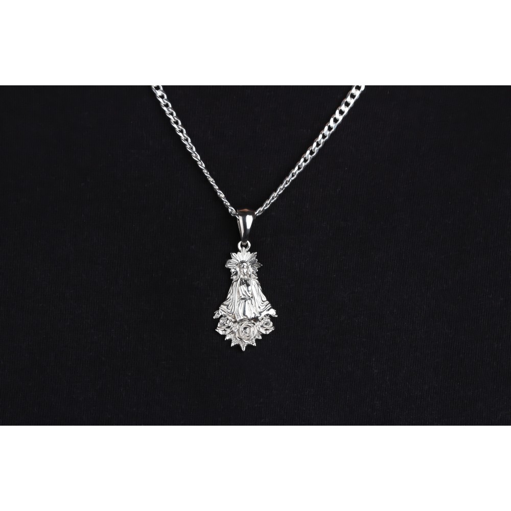 Glorria 925k Sterling Silver Gourmet Chain Virgin Mary Necklace