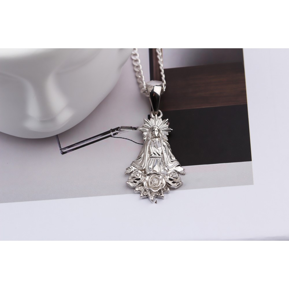 Glorria 925k Sterling Silver Gourmet Chain Virgin Mary Necklace