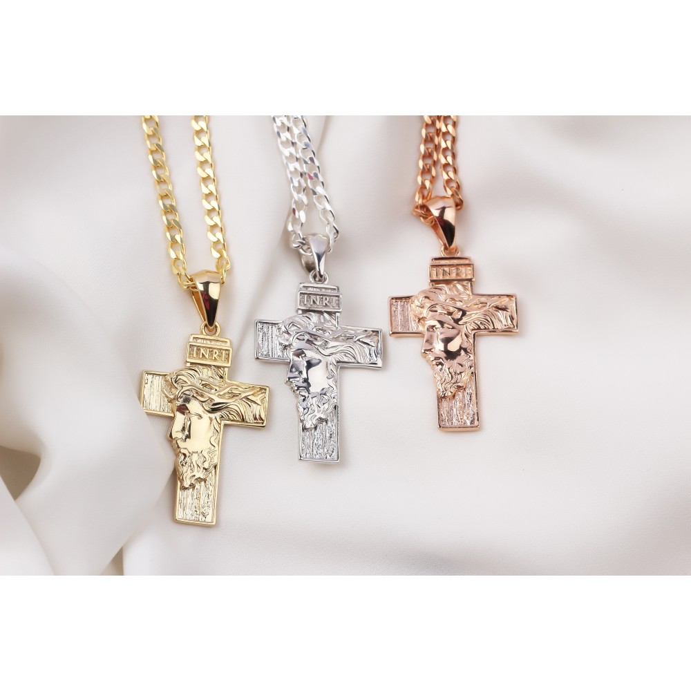 Glorria 925k Sterling Silver Gourmet Chain Jesus Christ Cross Necklace