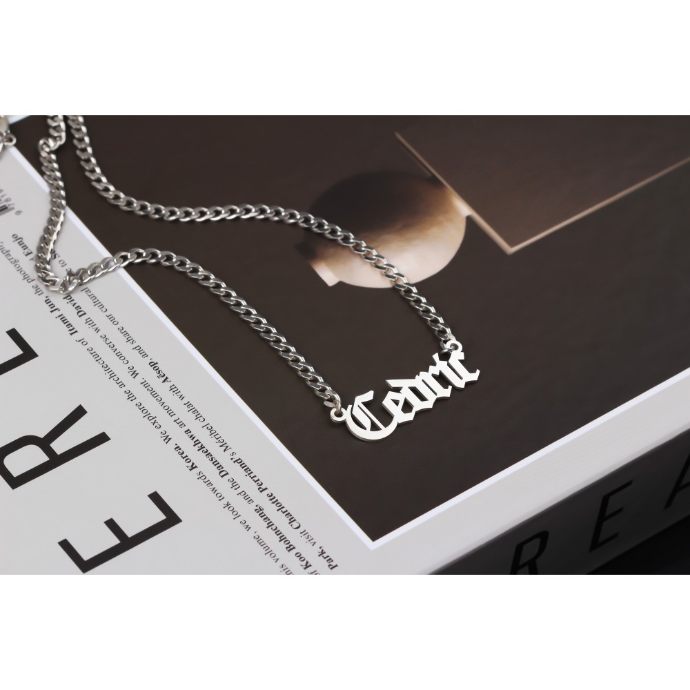 Glorria 925k Sterling Silver Men Personalized Gothic Name Gourmet Chain Sterling Silver Necklace