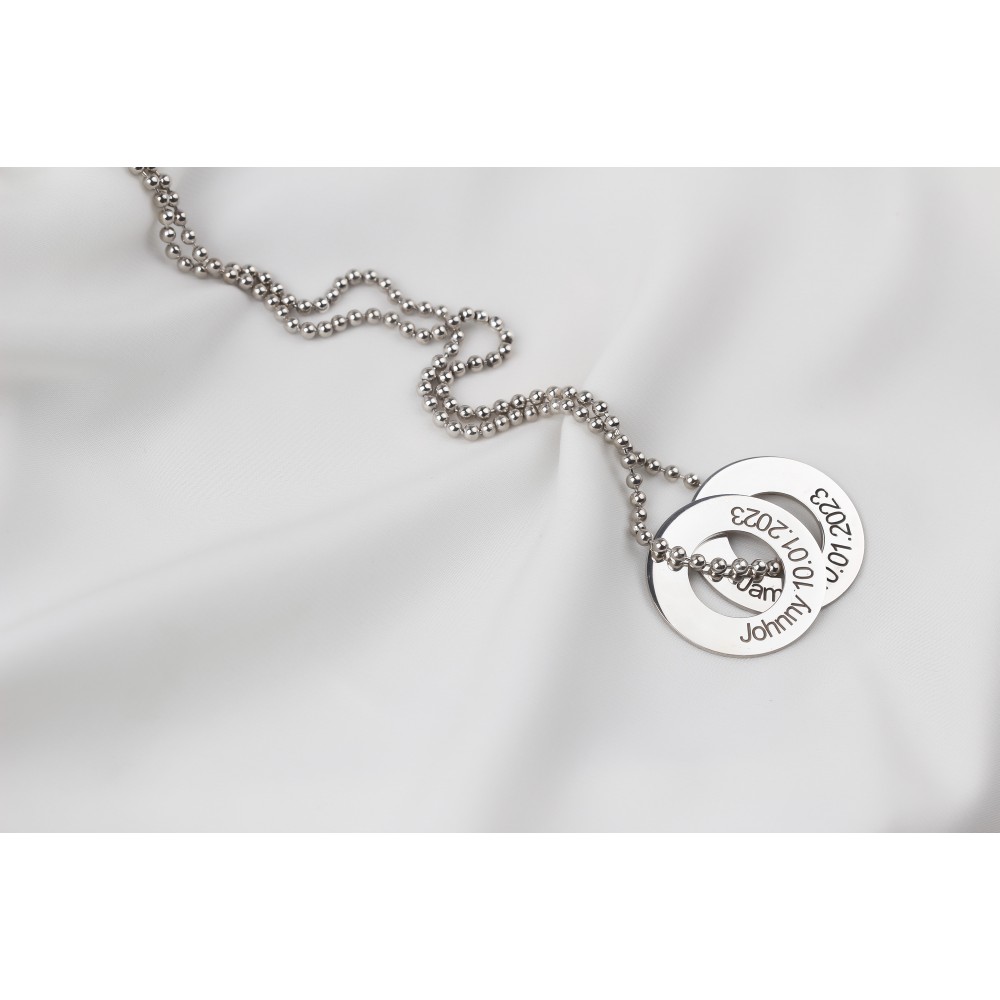 Glorria 925k Sterling Silver Men Personalized Double Ring Ball Chain Sterling Silver Necklace